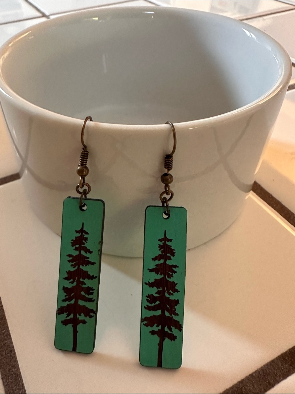 Turquoise/Green Tree Silhouette Dangle Earrings